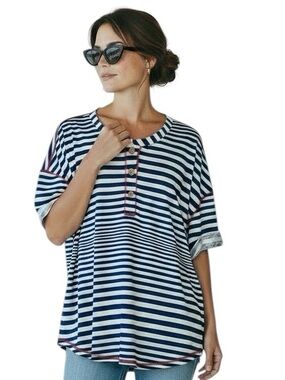 Multiples Nautical Tunic Red White Blue Americana Patriotic Top Women’s Size 2X